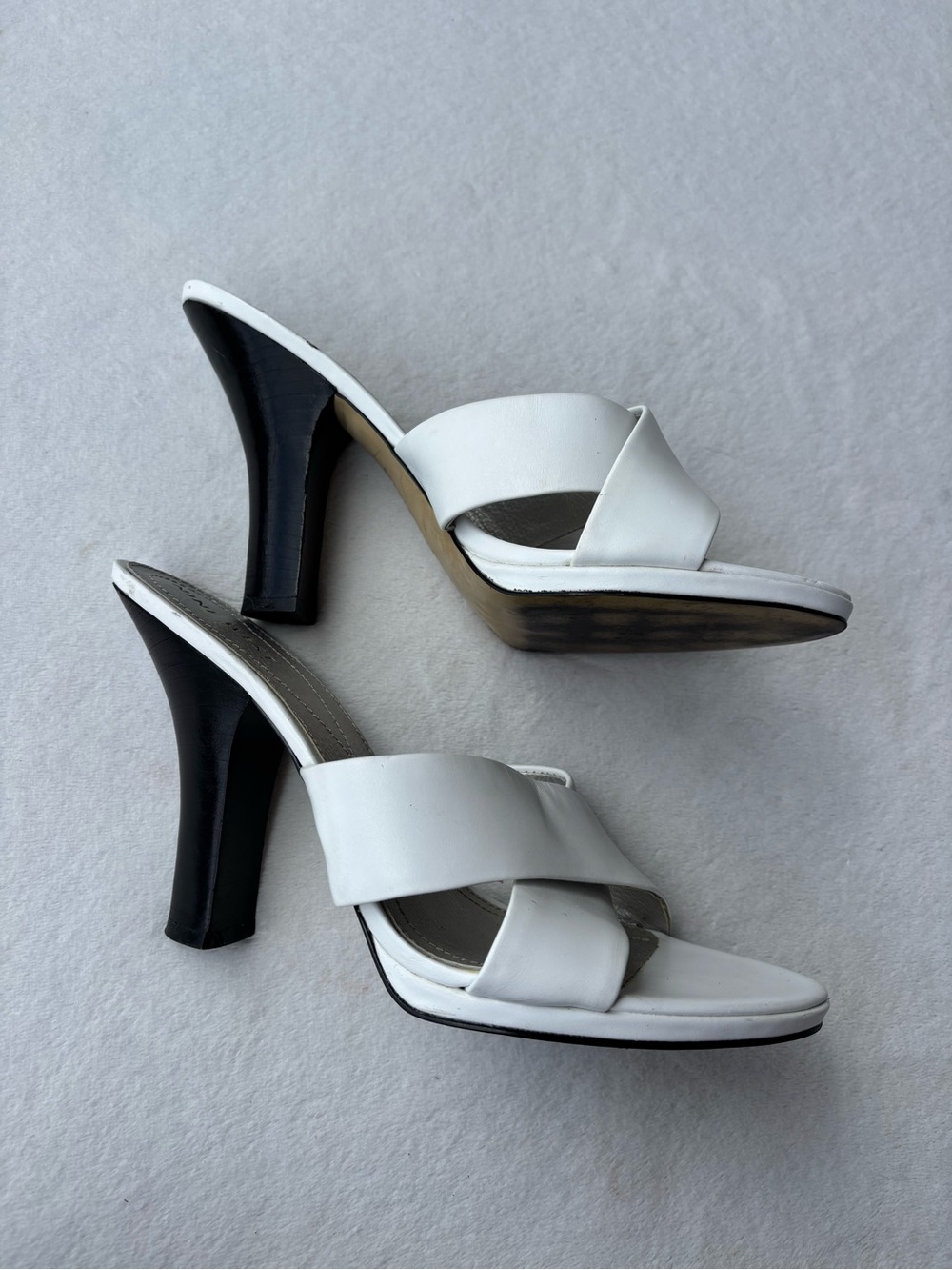 Nine West White Crisscross Heeled Slide Sandals with Black Heel - Picture 3 of 5